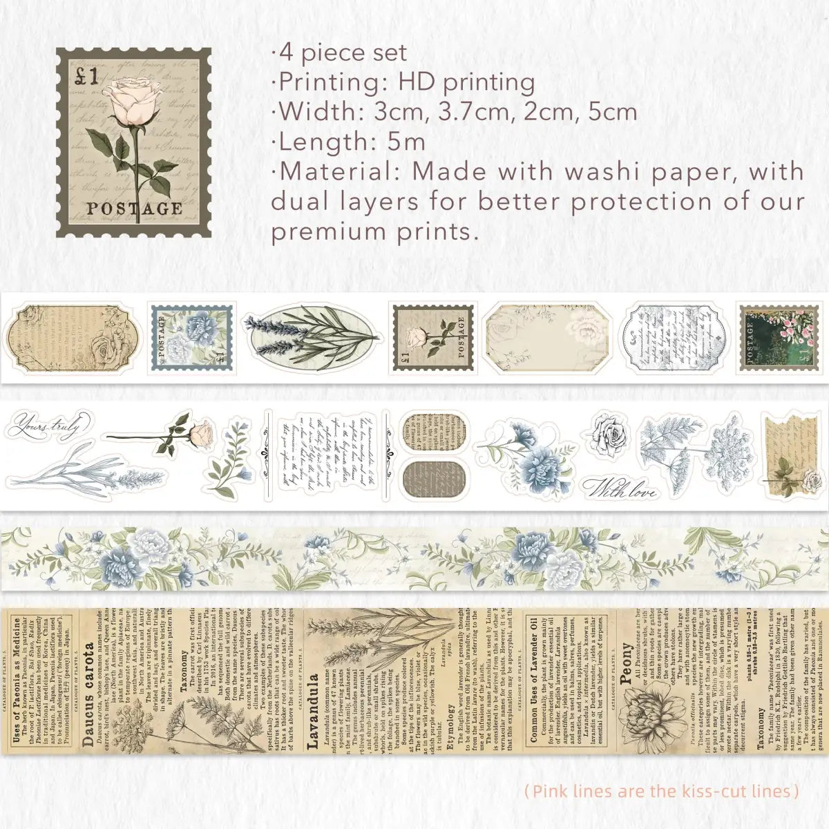 Sticker Set Washi Tape - Petals & Parchment - 4 - pack - 11 - Washi Tape Shop - Tidformera