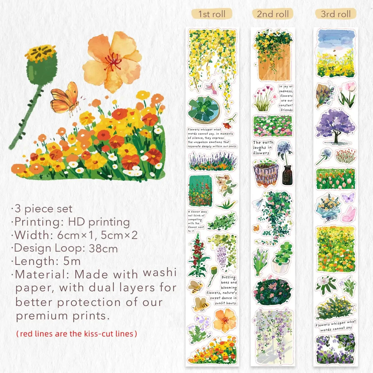 Sticker Set Washi Tape - Spring Oasis - 3 - pack - 8 - Washi Tape Shop - Tidformera