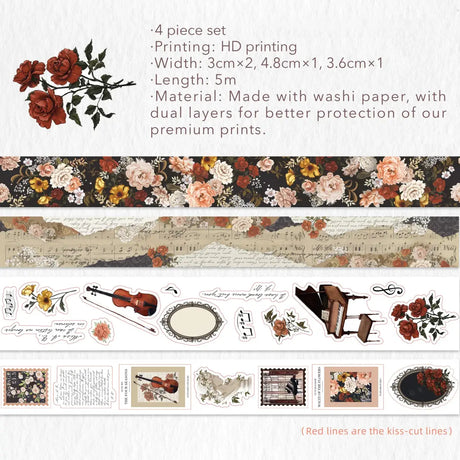 Sticker Set Washi Tape - Waltz of the Flowers - 4 - pack - 10 - Washi Tape Shop - Tidformera