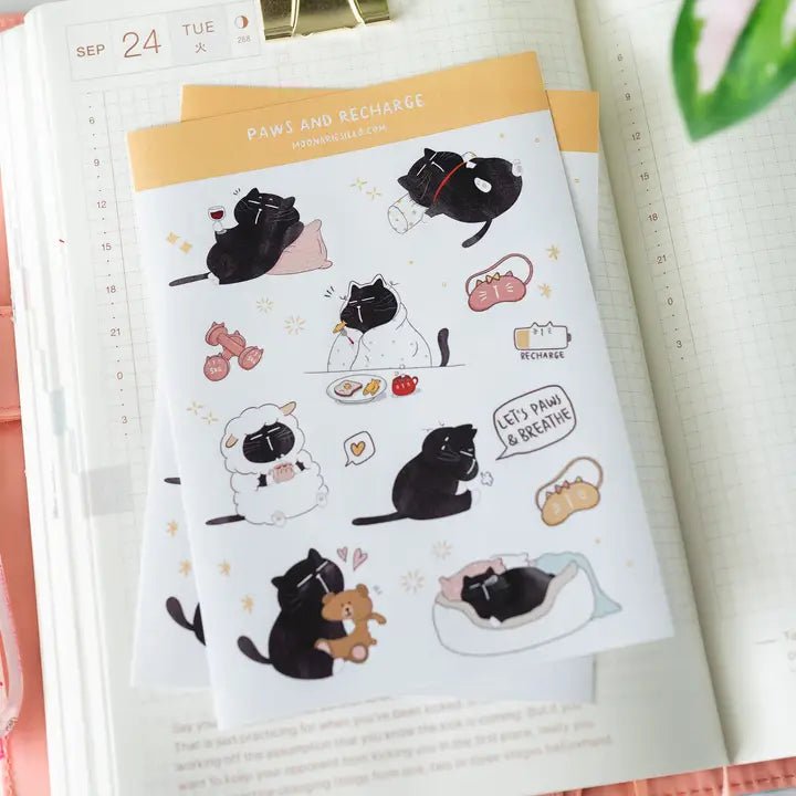 Sticker Sheet - Mocha Cat - Paws and recharge - 3 - CutieSquad - Tidformera