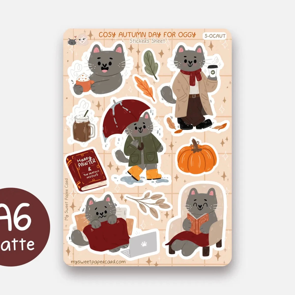 Stickers - A6 - Cosy autumn day for Oggy - 2 - My Sweet Paper Card - Tidformera