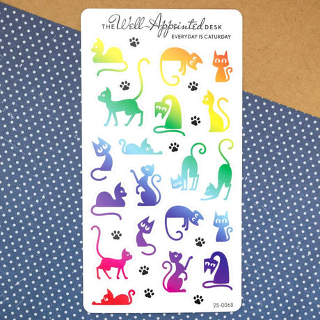 Stickers - Everyday Is Caturday - Rainbow - 2 - The Well-Appointed Desk - Tidformera