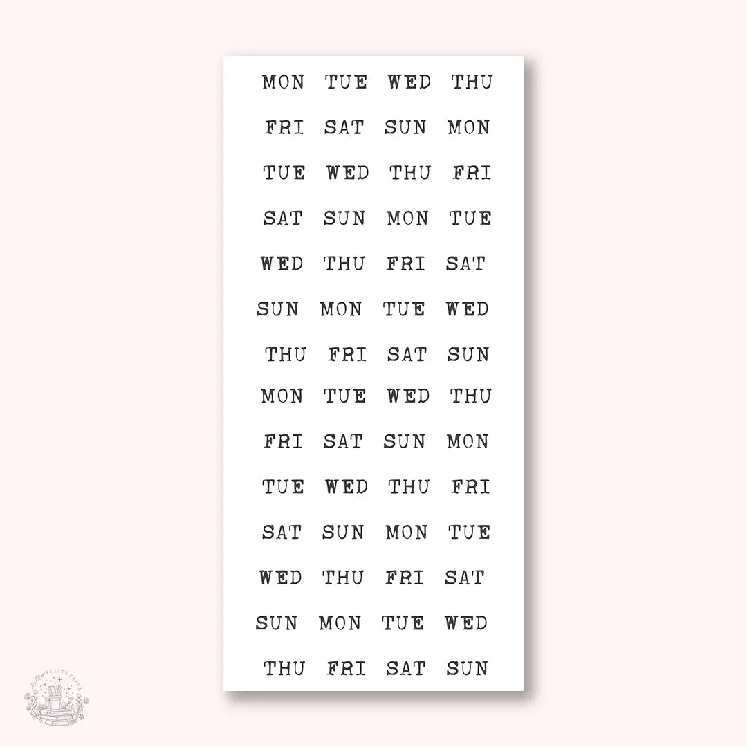 Stickers Kalender - Week - Large Typewriter (förkortat) - 1 - Hello Petite Paper - Tidformera