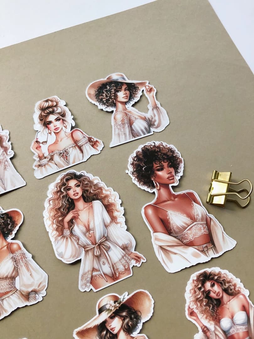 Stickers - T's Stationery - Beige Beach Girls - 6 - T's Stationery - Tidformera
