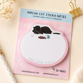 Sticky Notes - Mocha cat - Insert coffee to begin... - 1 - Moonaries illo - Tidformera