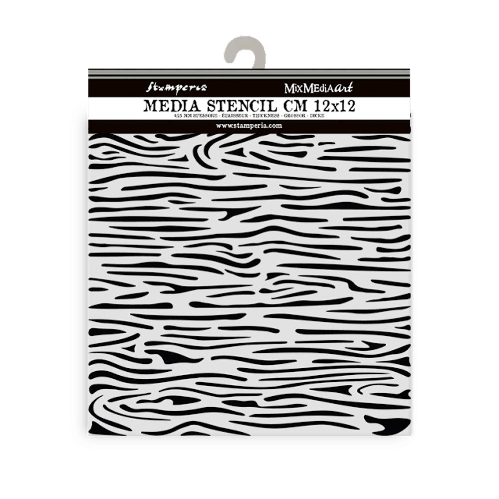 Thick Stencil 12 x 12 cm - Silent Sea - Wood Pattern från Stamperia - Tidformera