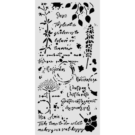 Thick Stencil 12 x 25 cm - Flowers and Poems - Flowers and Writings - 2 - Stamperia - Tidformera