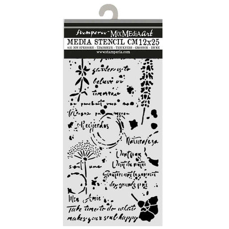 Thick Stencil 12 x 25 cm - Flowers and Poems - Flowers and Writings - 1 - Stamperia - Tidformera