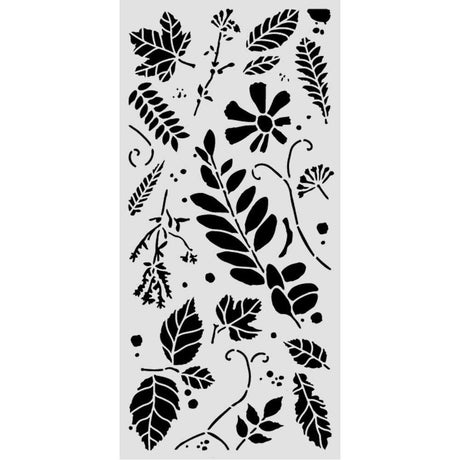 Thick Stencil 12 x 25 cm - Flowers and Poems - Mixed Leaves - 2 - Stamperia - Tidformera
