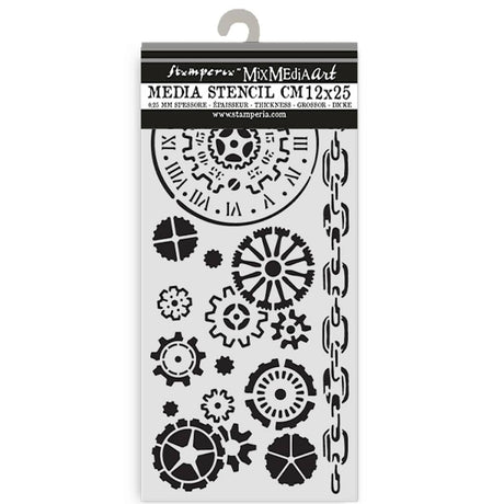 Thick Stencil 12 x 25 cm - Voyages Fantastiques - Mechanisms - 1 - Stamperia - Tidformera