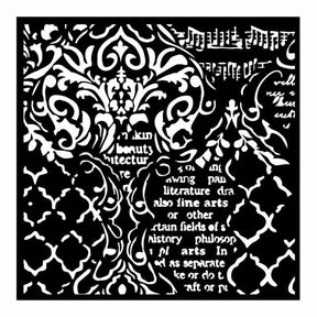 Thick Stencil 18 x 18 cm - Wallpaper music and writings - 1 - Stamperia - Tidformera