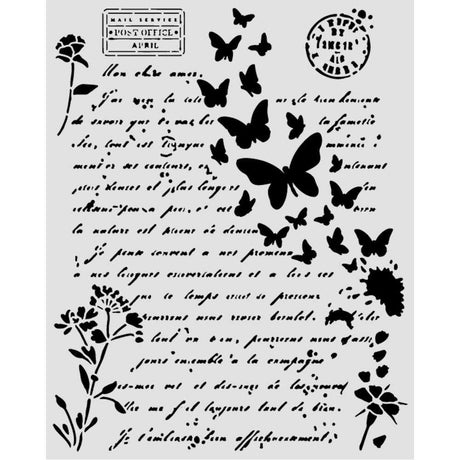 Thick Stencil 20 x 25 cm - Flowers and Poems - Letter and Butterflies - 2 - Stamperia - Tidformera