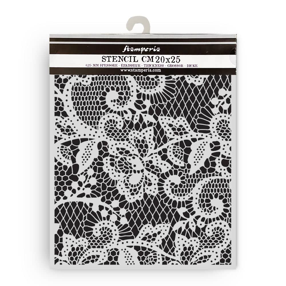 Thick Stencil 20 x 25 cm - Quiet Days - Floral Lace - 1 - Stamperia - Tidformera