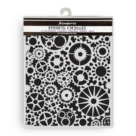 Thick Stencil 20 x 25 cm - Voyages Fantastiques - Gears Pattern - 1 - Stamperia - Tidformera