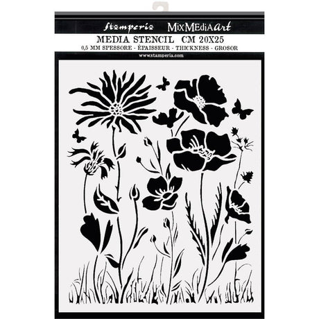 Thick Stencil 20 x 25 cm Atelier - Poppy and Flower - 2 - Stamperia - Tidformera