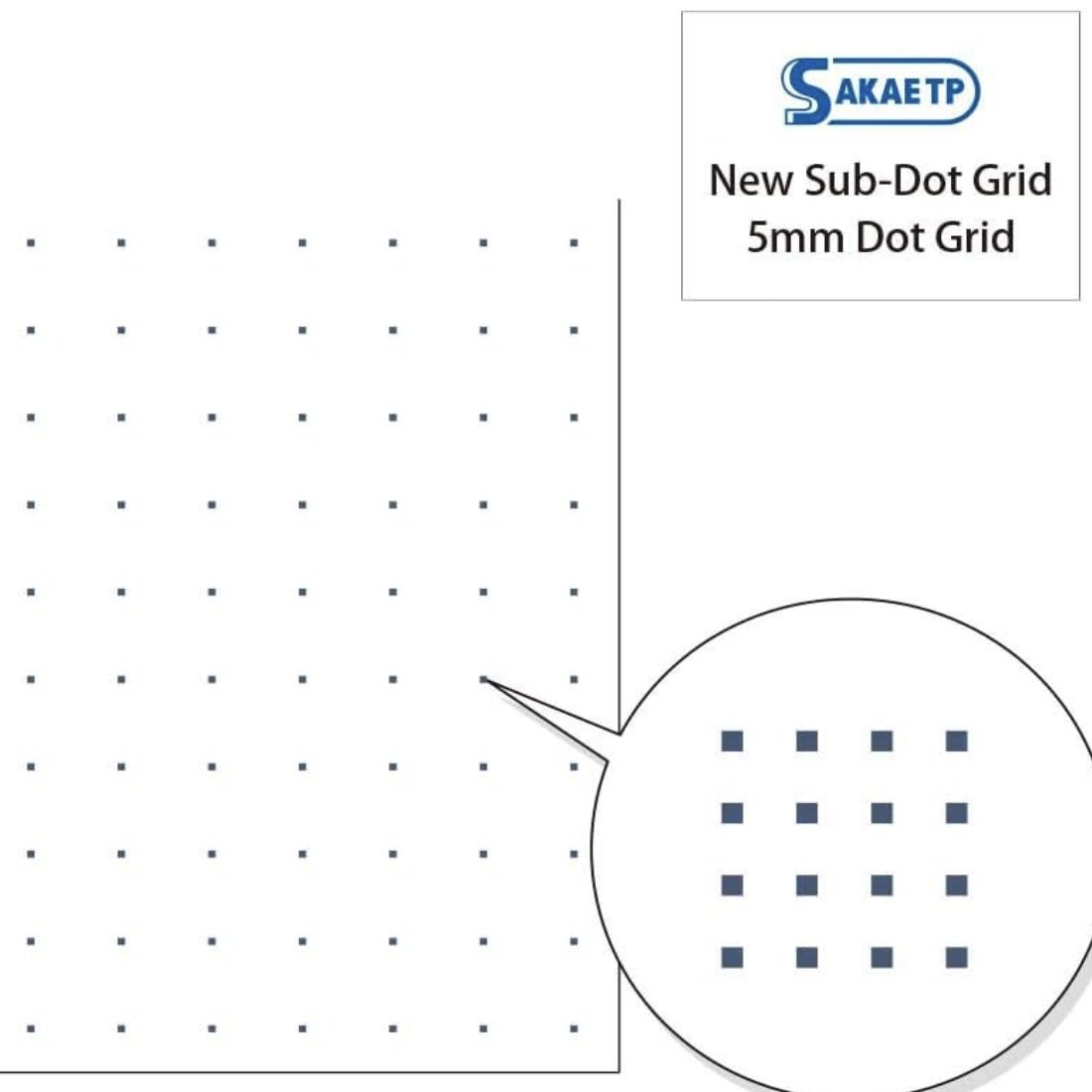TomoeRiver Notebook softcover - A5 - Dot Grid från Sakae TP. Bild med fyrkantiga prickar. På bild står Sakae TP New Sub-dot Grid 5 mm Dot grid - Tidformera