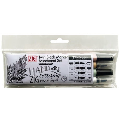 Twin Tip Black marker Assortment set 4 - pack - 5 - ZIG Kuretake - Tidformera