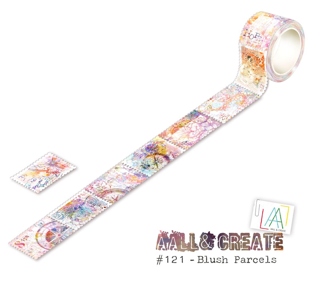Washi tape #121 Autour de Mwa - Blush Parcels - Dekorationstejp med kompasser och frimärken. Från Aall & Create - Tidformera