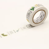 Washi Tape Ex 15 mm - Aroma från MT masking tape. Utrullad dekorationstejp med växter och text. - Tidformera