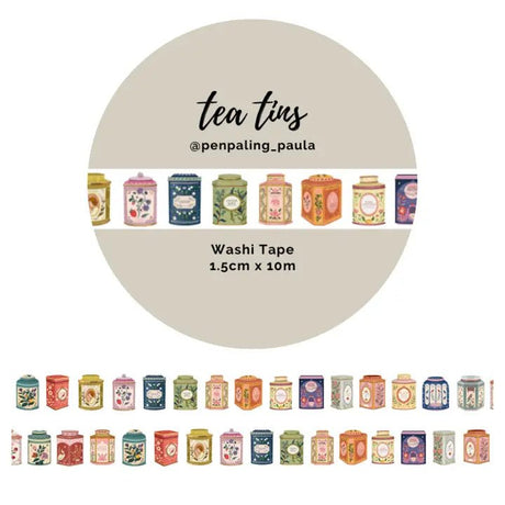 Washi tape Penpaling Paula - 15 mm - Tea tins - 1 - Penpaling Paula - Tidformera