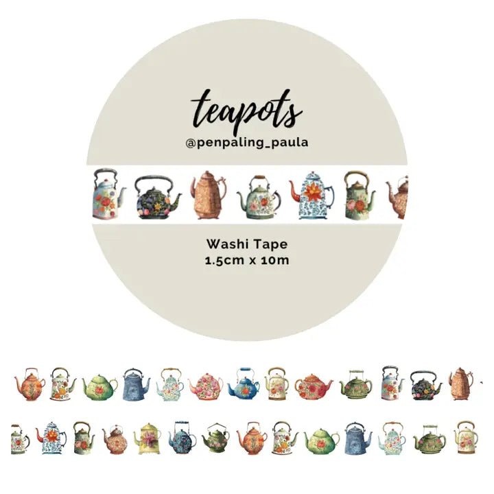 Washi tape Penpaling Paula - 15 mm - Teapots - 1 - Penpaling Paula - Tidformera