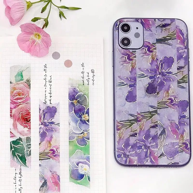Washi Tape Watercolor Flower - Iris - 5 - BGM - Tidformera