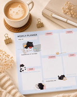 Weekly Planner Notepad - Mocha cat - A5 - 3 - Moonaries illo - Tidformera