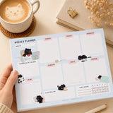 Weekly Planner Notepad - Mocha cat - A5 - 1 - Moonaries illo - Tidformera