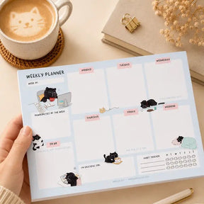Weekly Planner Notepad - Mocha cat - A5 - 1 - Moonaries illo - Tidformera