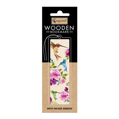 Bokmärke i trä med fåglar och rosa blommor. Wooden bookmark - Peonies från Cozywood - Tidformera